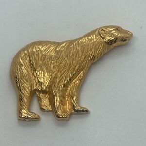 Vtg Gold Tone Polar Bear Brooch Large Heavy Statement Brooch 2” L x 2.8” W